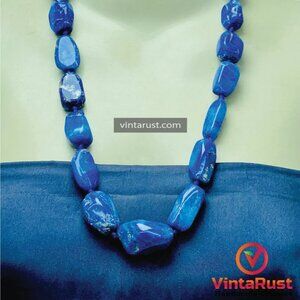 Handmade Lapis Lazuli Gemstone Necklace, Vintage Beaded Stone Necklace, Natural